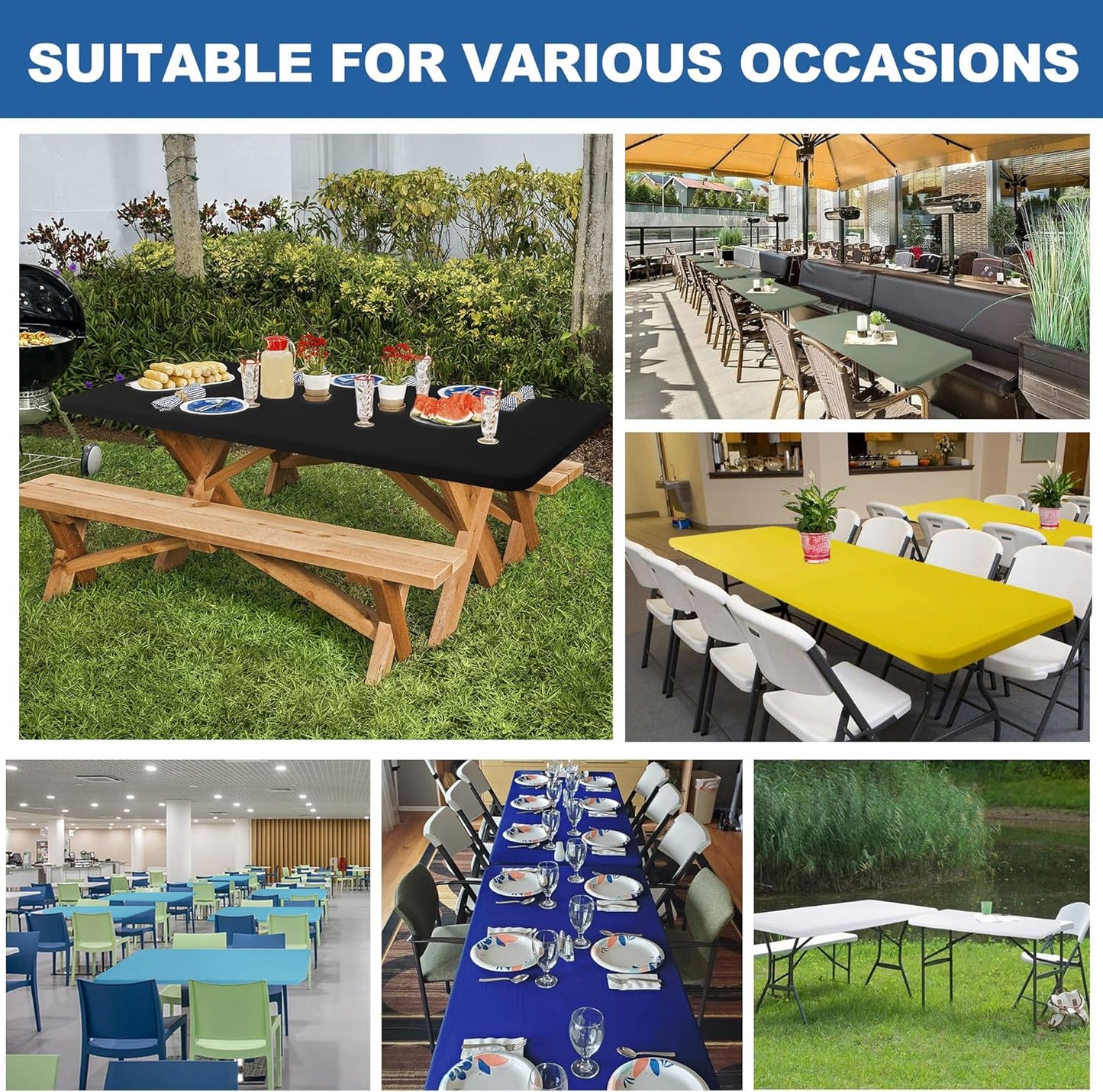 Fitted Tablecloth for 6 Foot Rectangle Tables-6 Pack Cream Elastic Outdoor Picnic Table Cover-Spandex Stretch Folding Table Cloths 6 ft for Camping Dining Room Patio Kitchen Banquet Party