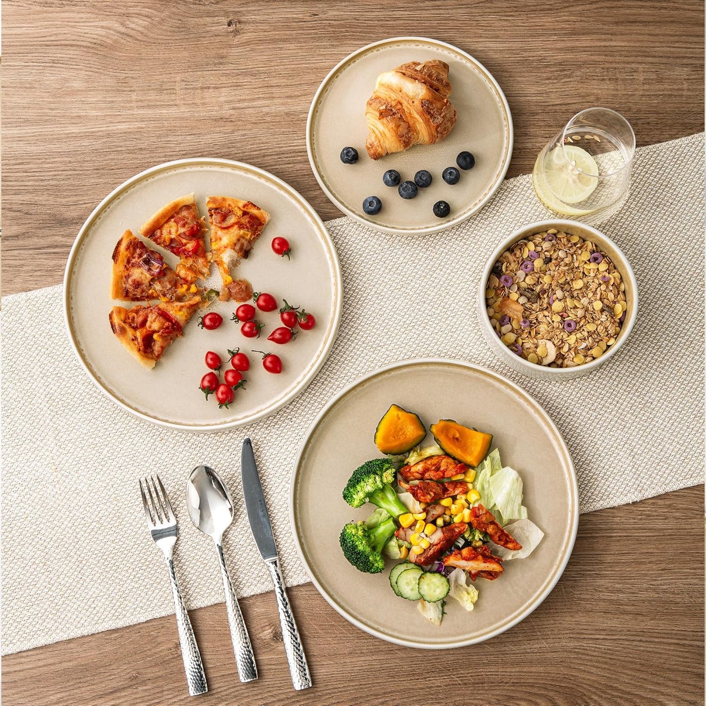 AmorArc Ceramic Dinnerware Sets, Handmade Reactive Glaze Stoneware Plates and Bowls Sets,Highly Chip and Crack Resistant | Dishwasher & Microwave Safe Dishes Set, Service for 4 (12pc)