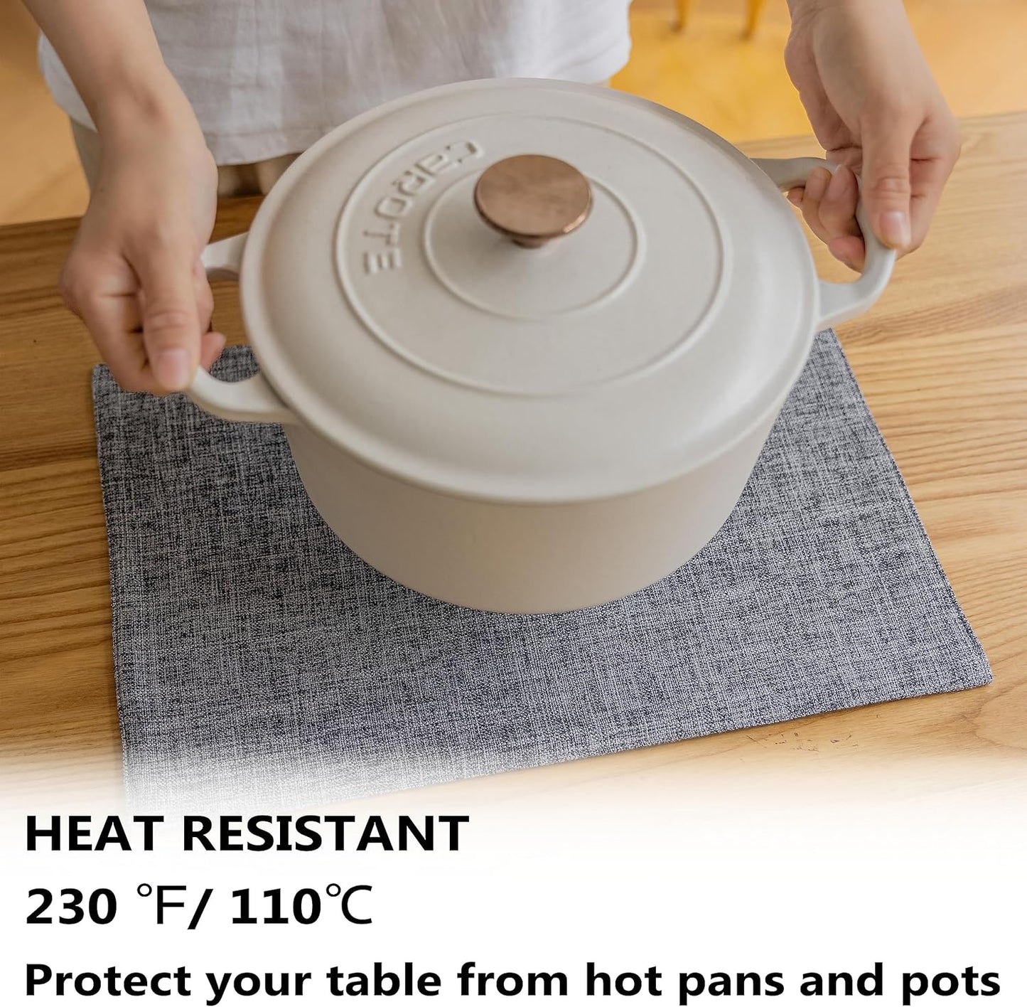 Demetex Grey Placemats Set of 4 Farmhouse Heat Resistant Linen Table Place Mats Washable Cloth Plate Mats for Party Picnic Buffet, Ash Grey