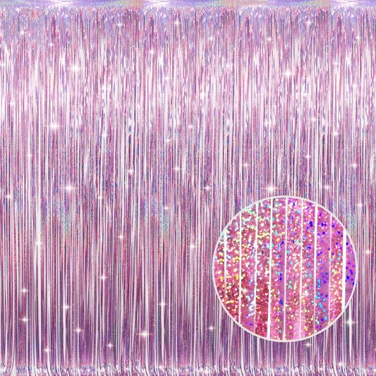 GOER 3.2 ft x 8.2 ft Metallic Tinsel Foil Fringe Curtains Party Photo Backdrop Party Streamers for Birthday,Graduation,New Year Eve Decorations Wedding Decor(1 Pack,Laser Pink)