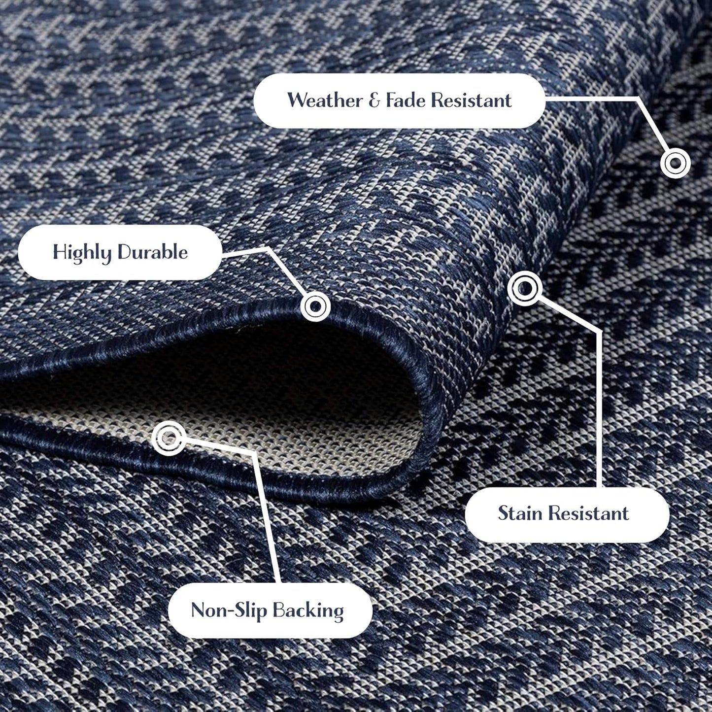 Adiva Rugs Outdoor Indoor Area Rug, Weather Resistant, Easy to Clean, Stain Resistant Floor Mat for Dining Room, Backyard, Deck, Patio (Navy Weiss, 6' x 9')