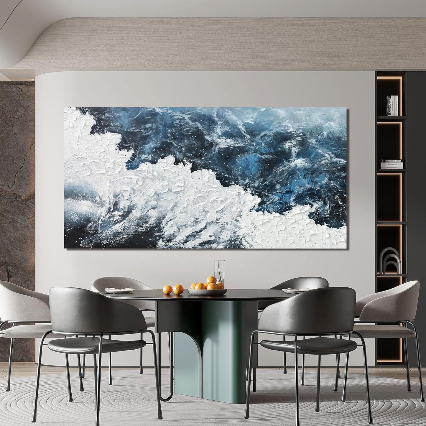 Abstract Wall Art Decor Abstract Canvas Wall Pictures for Living Room Large Blue White Wall Art Prints Beach Wave Artwork for Walls Coastal Modern Wall Art Decorations Home Office Wall Art Decor 24" X 48"