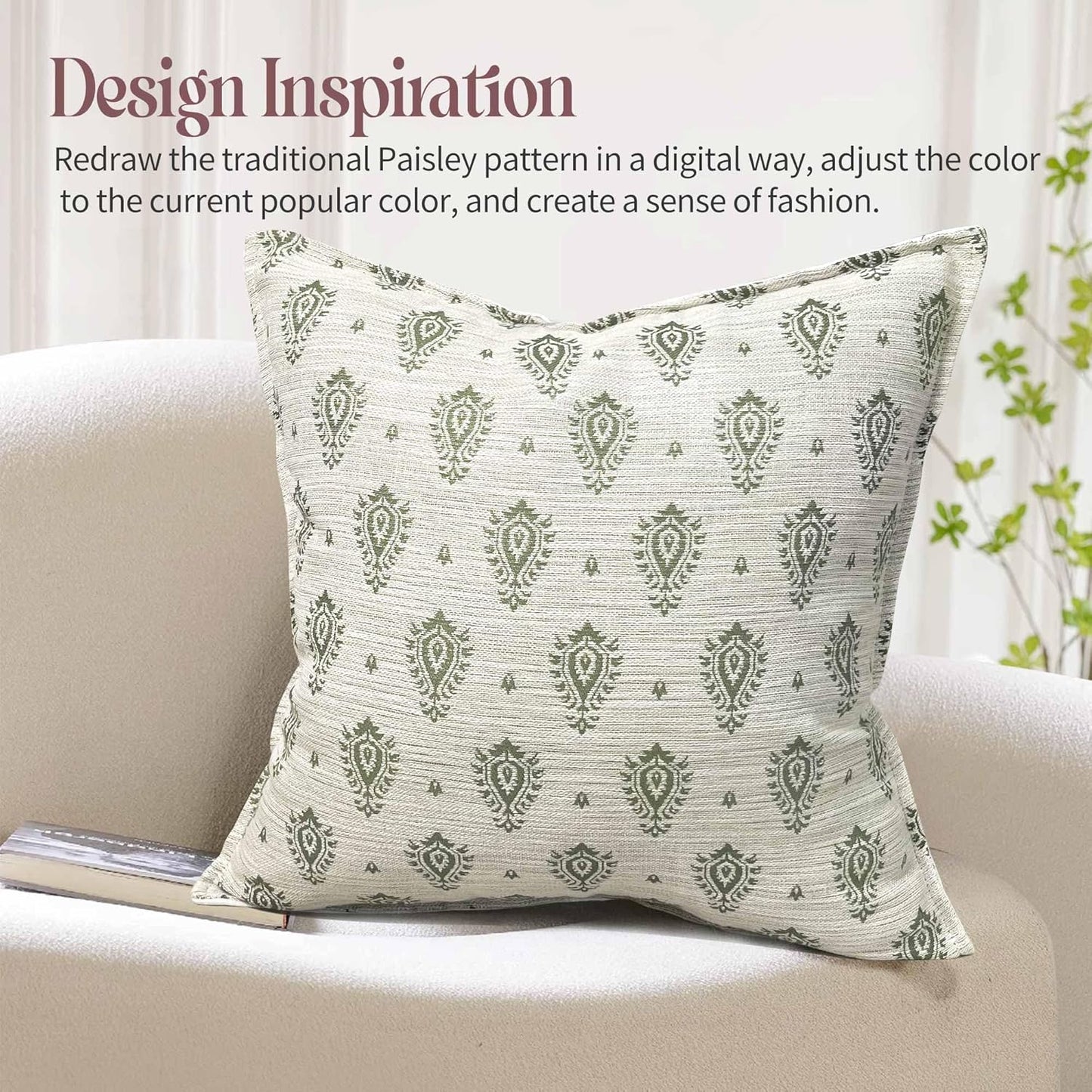 Floral Pillow Covers 18x18 Set of 2 Decorative Throw Pillow Covers Neutral Floral Paisley Farmhouse Pillow Covers for Sofa Couch Bed