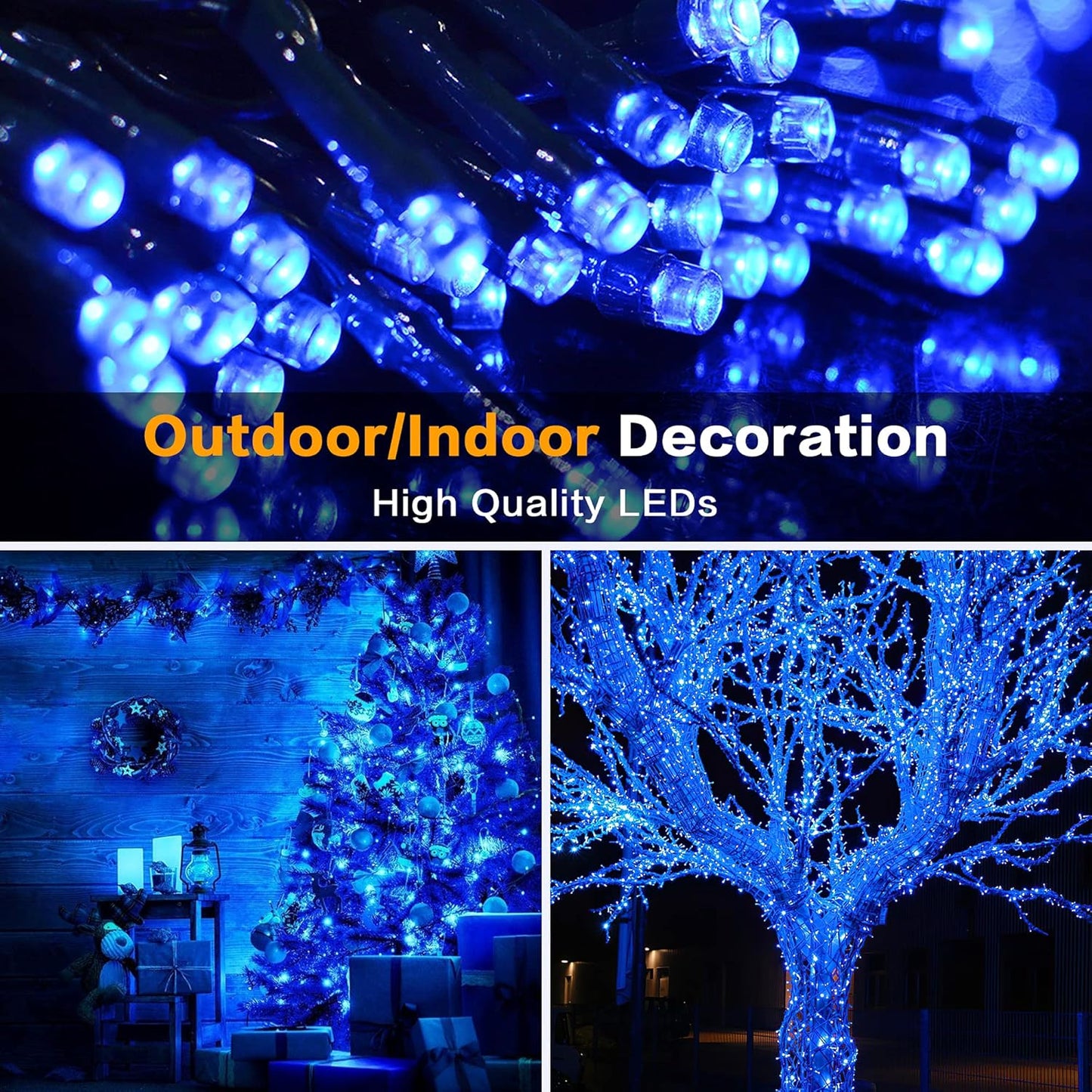 AmyHomie Blue Halloween Lights, 108Ft 300LED Halloween String Lights Outdoor Waterproof, End-to-End Indoor Fairy Decorative Lights for Wedding, Party, Christmas Decor