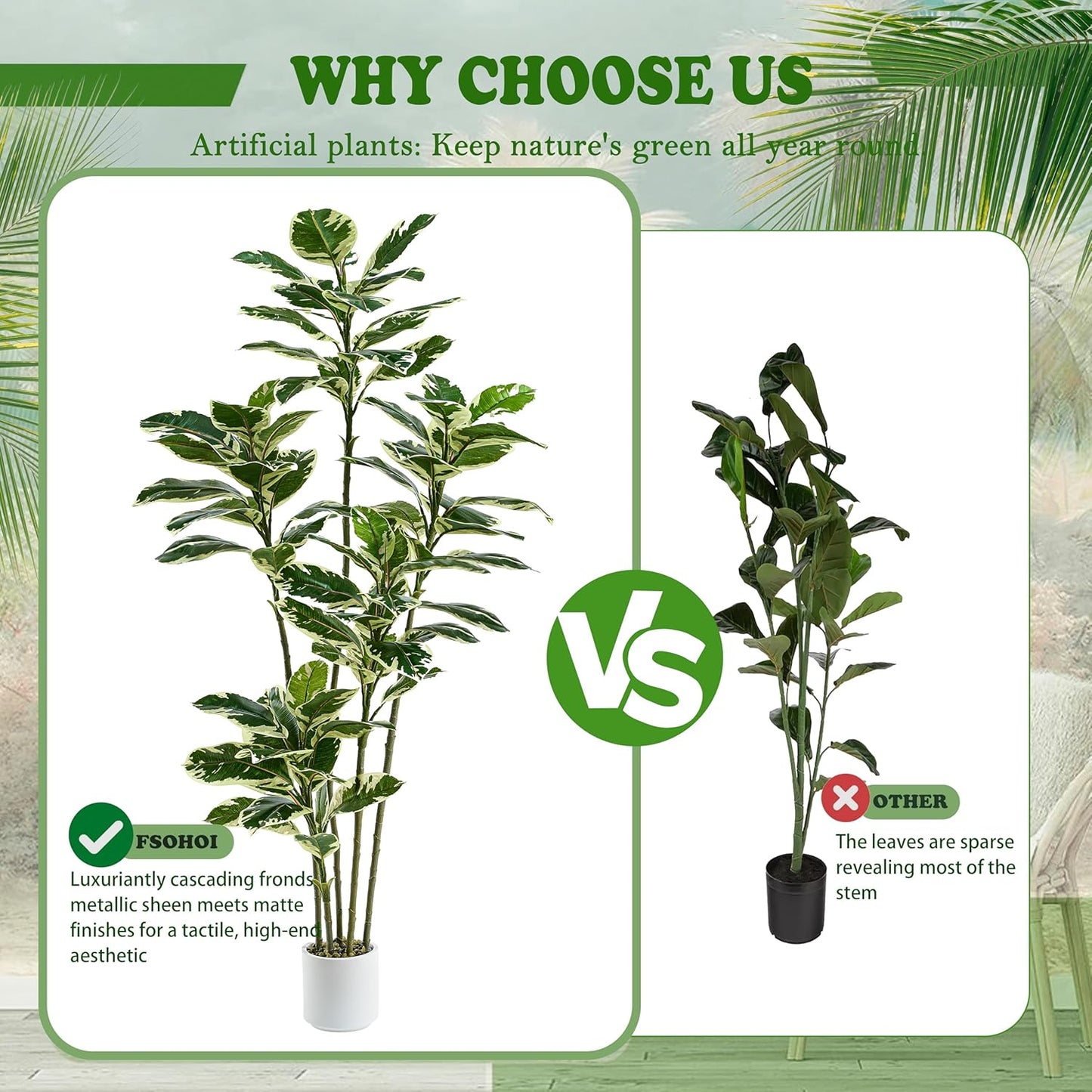 Artificial Rubber Plant 6FT Faux Plants Indoor Fake Rubber Tree with White Planter, Tall Fake Plants Potted Tree Floor Plant in Pot, Artificial Trees for Home Office Room Outdoor Decor