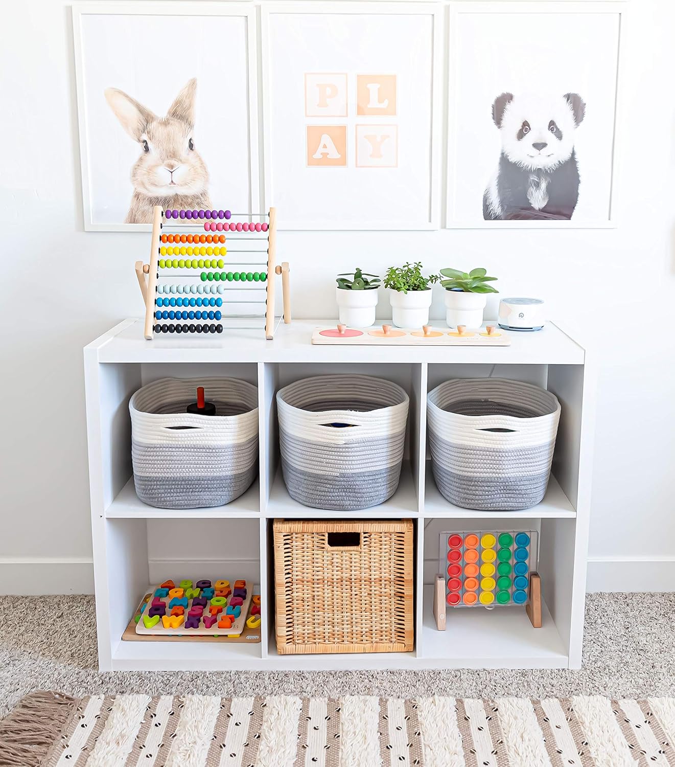 OrganiHaus Woven Storage Baskets for Organizing, Cotton Rope Organizer Bins for Shelves, Closet & Nursery, Dog Toy Basket, Decorative Bins for Toys, Towels & Books - 15x10x9, Grey