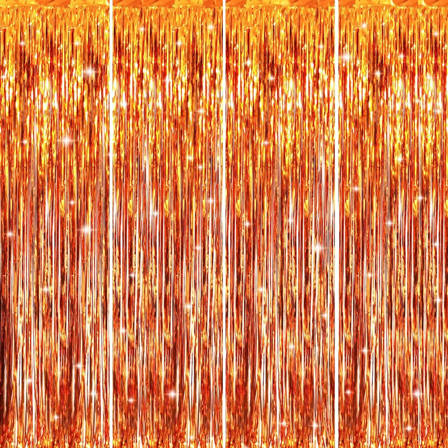 GOER 3.2 ft x 8.2 ft Metallic Tinsel Foil Fringe Curtains Party Photo Backdrop Party Streamers for Birthday,Graduation,New Year Eve Decorations Wedding Decor (4 Packs,Orange)
