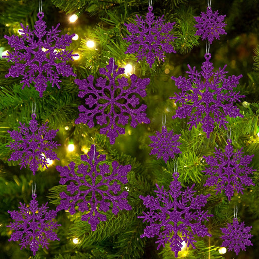 36pcs Christmas Deep Purple Snowflake Ornaments，Plastic Dark Purple Snow Flakes Hanging Ornaments for Christmas Tree Decor Winter Wonderland Frozen Birthday Party Holiday Home Decor Craft Snowflakes