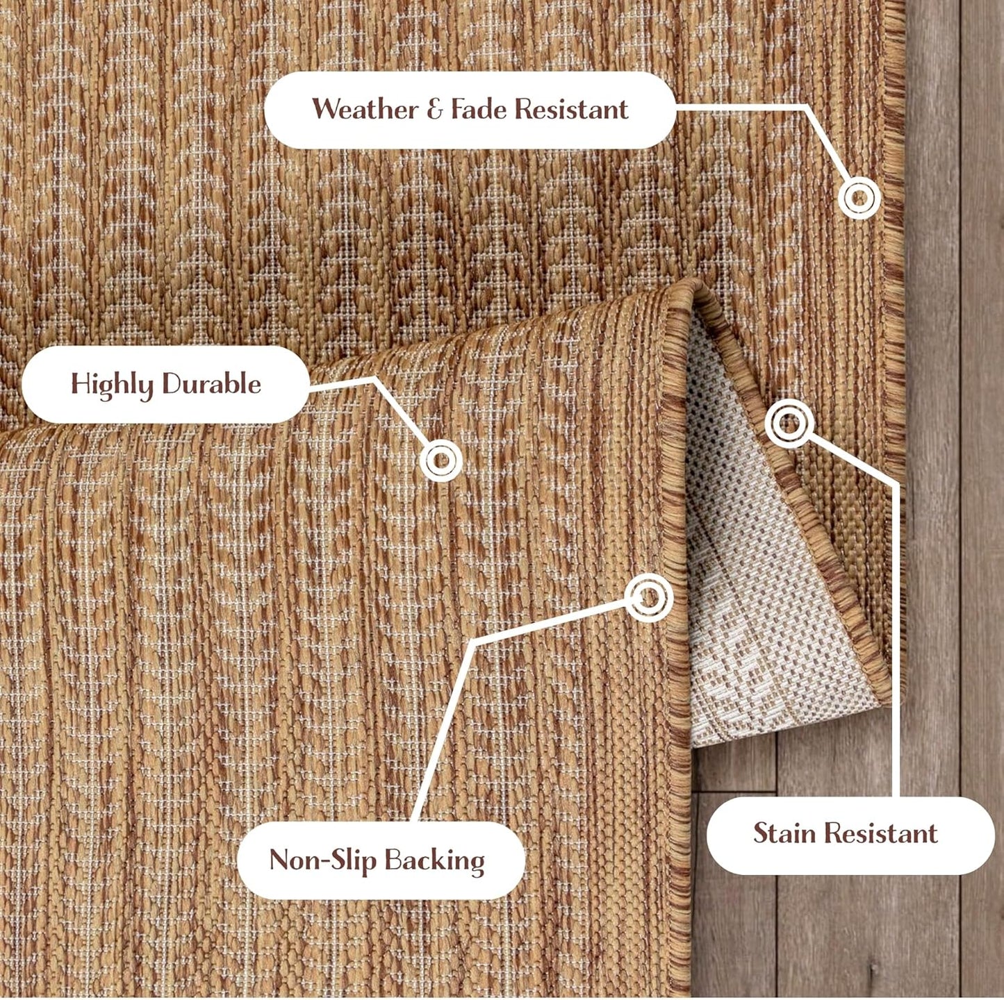 Adiva Rugs Outdoor Indoor Area Rug, Weather Resistant, Easy to Clean, Stain Resistant Floor Mat for Dining Room, Backyard, Deck, Patio (Wooden, 5' x 7')