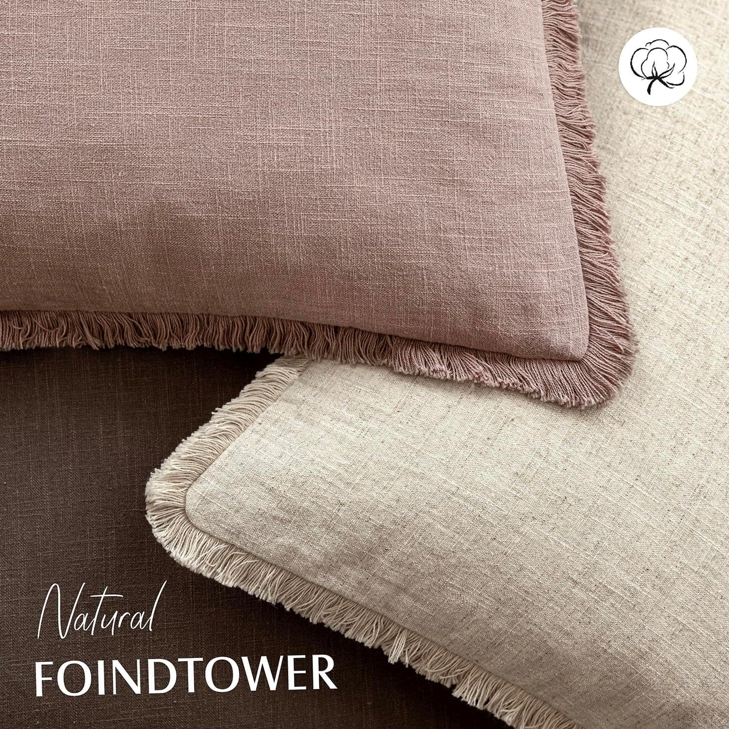 Foindtower Set of 2 Decorative Linen Fringe Throw Pillow Covers Boho Farmhouse Cushion Cover with Tassels Soft Accent Pillowcase for Couch Sofa Bed Living Room Home Decor,18×18 Inch,Dusty Pink
