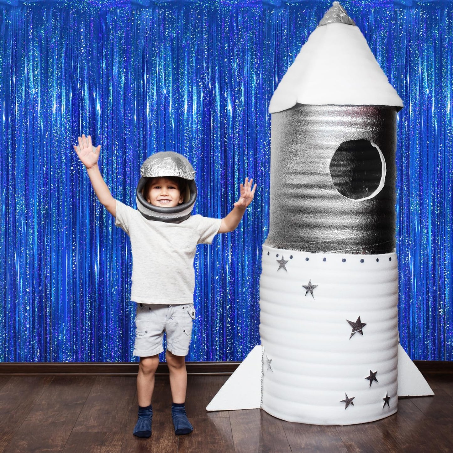 GOER 6.4 ft x 8.2 ft Metallic Tinsel Foil Fringe Curtains Party Photo Backdrop Party Streamers for Birthday,Graduation,New Year Eve Decorations Wedding Decor(2 Packs,Shiny Blue)