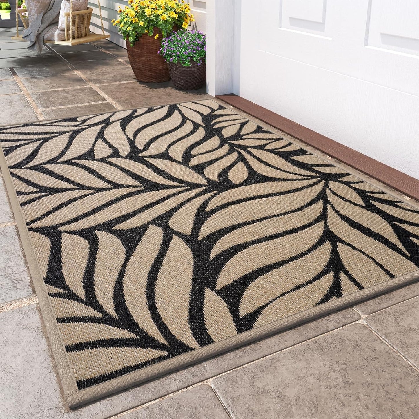 Front Door Mat Indoor Outdoor Entrance, 17''x30'' All-Season Waterproof Welcome Mat, Heavy Duty Non-Slip Rubber Backing, Patio Porch Doormat, Low Profile, Trap Dirt and Moisture, Brown