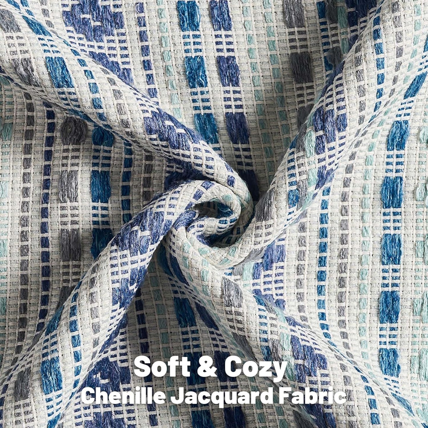 FUTEI Blue Grey Decorative Throw Pillow Covers 24x24 Inch Set of 2,Soft Cozy Chenille Jacquard Textured Euro Pillow Shams,Boho Home Decor for Couch Bed Living Room