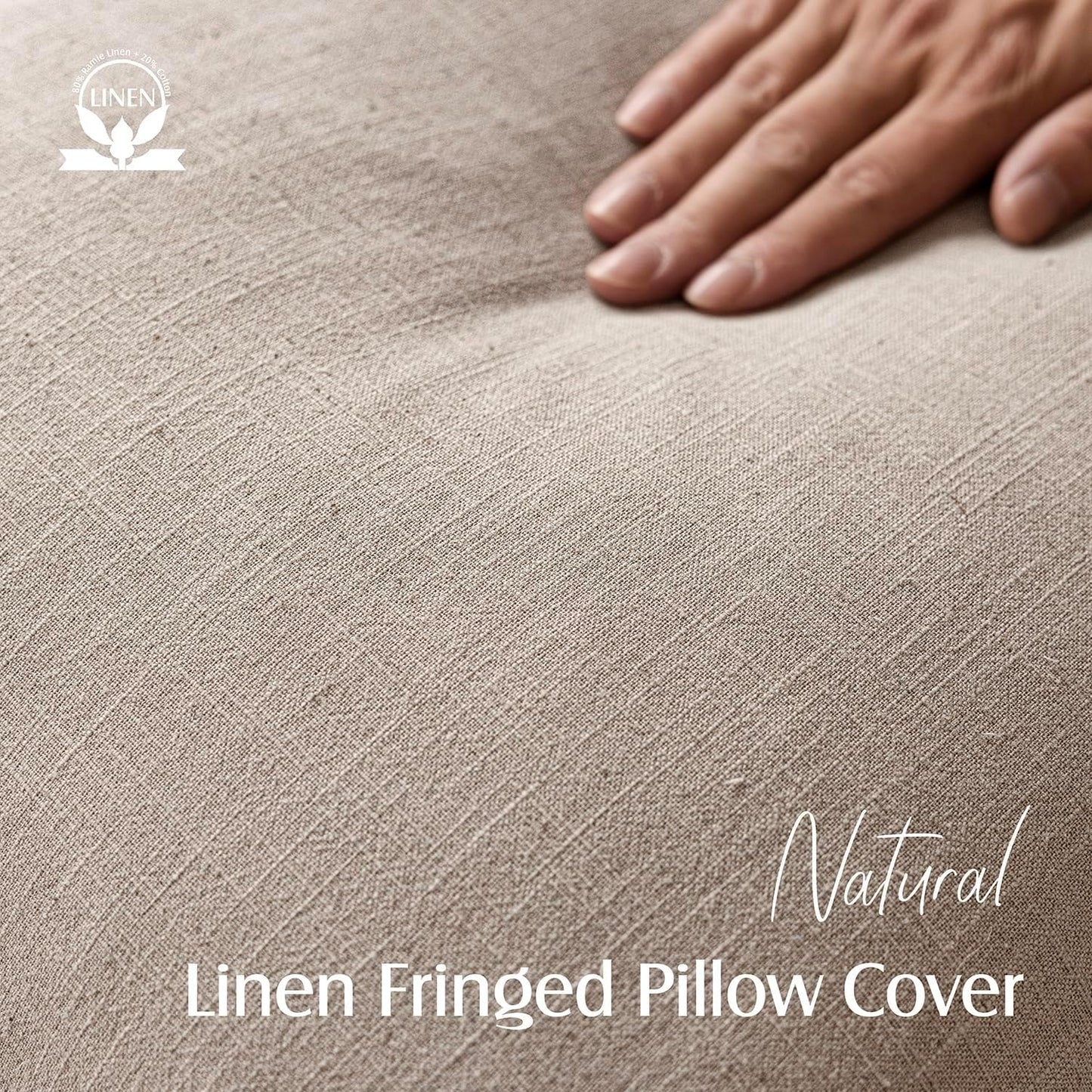 Foindtower Set of 2 Decorative Linen Fringe Lumbar Throw Pillow Covers Farmhouse Cushion Cover with Tassels Accent Pillowcase for Couch Sofa Bed Living Room Home Decor,12×20 Inch,Natural Linen