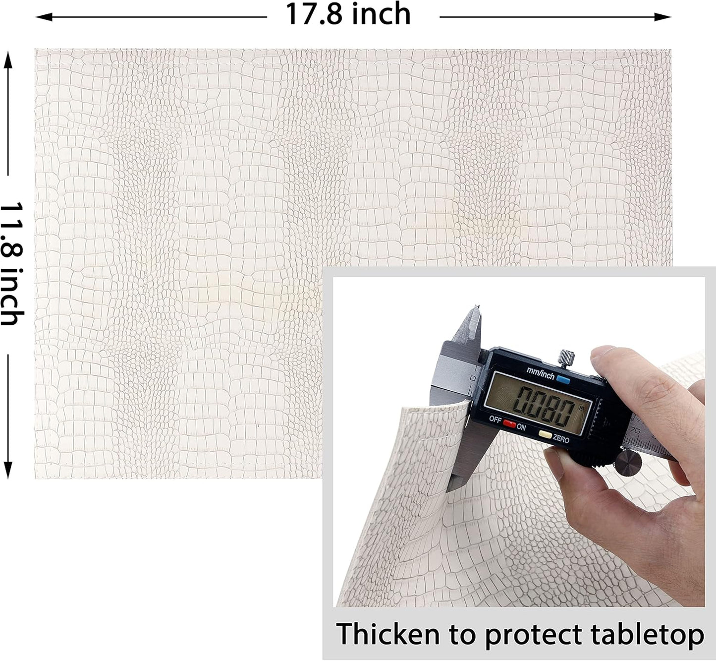 Faux Leather Hardboard Placemats, Set of 6 PU Table Mats, Easy to Clean, Heat & Stain Resistant for Office Conference Table, Dining Home Decor, White