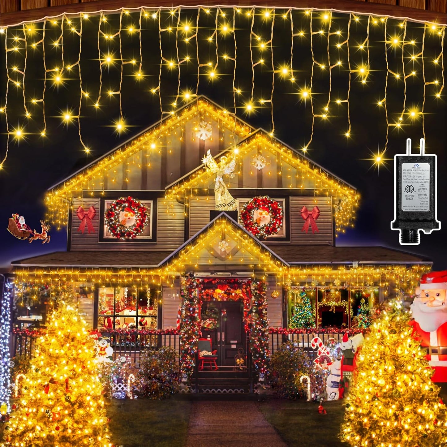792 LED Christmas Outdoor Lights with 176 Drops, 82ft Hanging Curtain Lights 8 Modes, Christmas Fairy Lighs with Timer & Memory for House Roof Holiday Wedding Christmas Decor (Warm White)