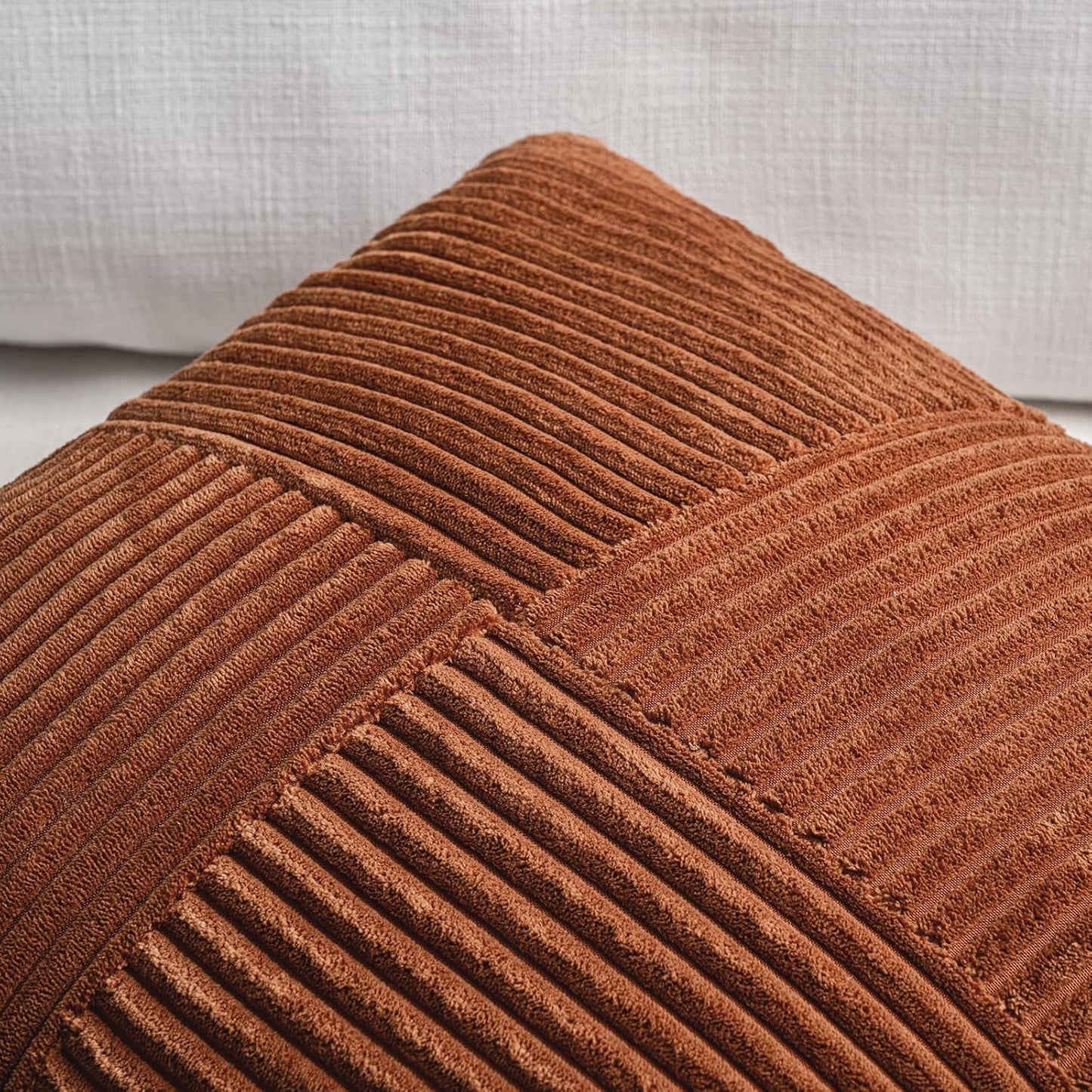 Fancy Homi 2 Packs Rust Euro Decorative Throw Pillow Covers 26x26 Inch for Bedroom Bed, Farmhouse Boho Home Decor, Soft Corss Corduroy Patchwork Textured Square Terracotta Cushion Case 66x66 cm