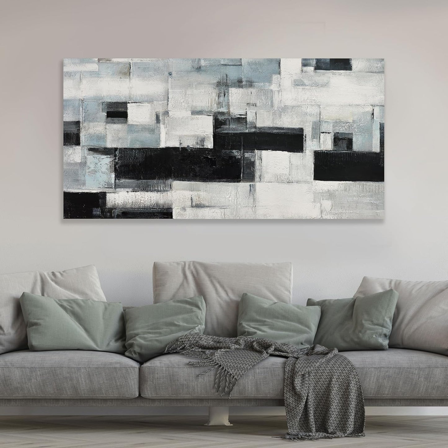 Glvzygy Abstract Wall Art Room Decor Black White and Gray Plaid Minimalism Picture Abstract Art Wall Decor Modern Abstract Wall Art Canvas for Living Room Bedroom Office 24"x48"