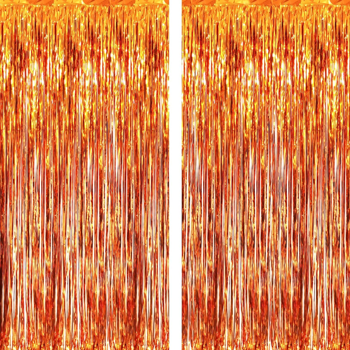GOER 6.4 ft x 9.8 ft Metallic Tinsel Foil Fringe Curtains,Pack of 2 Party Streamer Backdrop for Birthday,Graduation Decorations and New Year Eve (Orange)