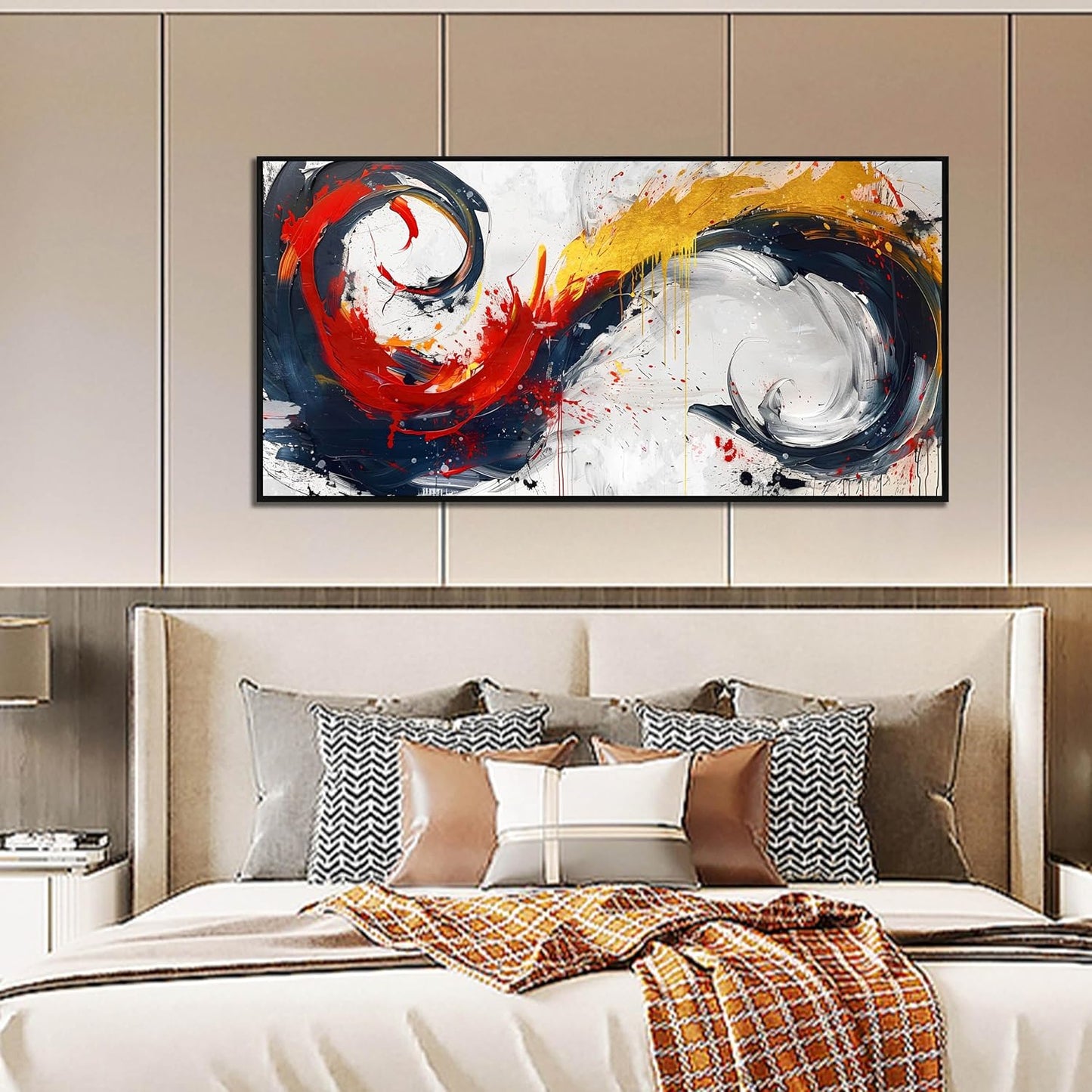 Abstract Art Work for Living Room Walls - Modern Prints Canvas Wall Art - Black Framed Wall Art for Bedroom Size 24" x 48"