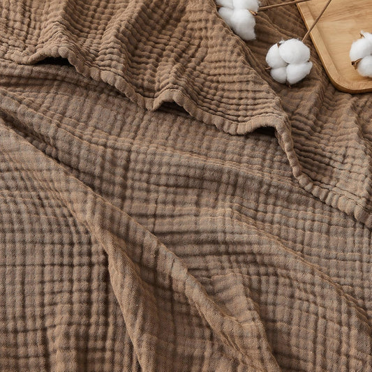 EMME Cotton Muslin Large Throw Blanket Couch Breathable Gauze Blanket Soft Lightweight Bed Blankets Adults (Brown, 50"x70")
