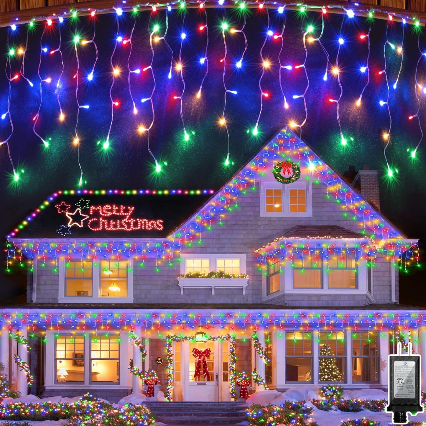 792 LED Christma Lights with 176 Drops, 82ft Outdoor Hanging lights with 8 Modes & Timer Memory, Outsite Waterproof Curtain String Lights for Front House Fence Tree Holiday Decorations Multicolor
