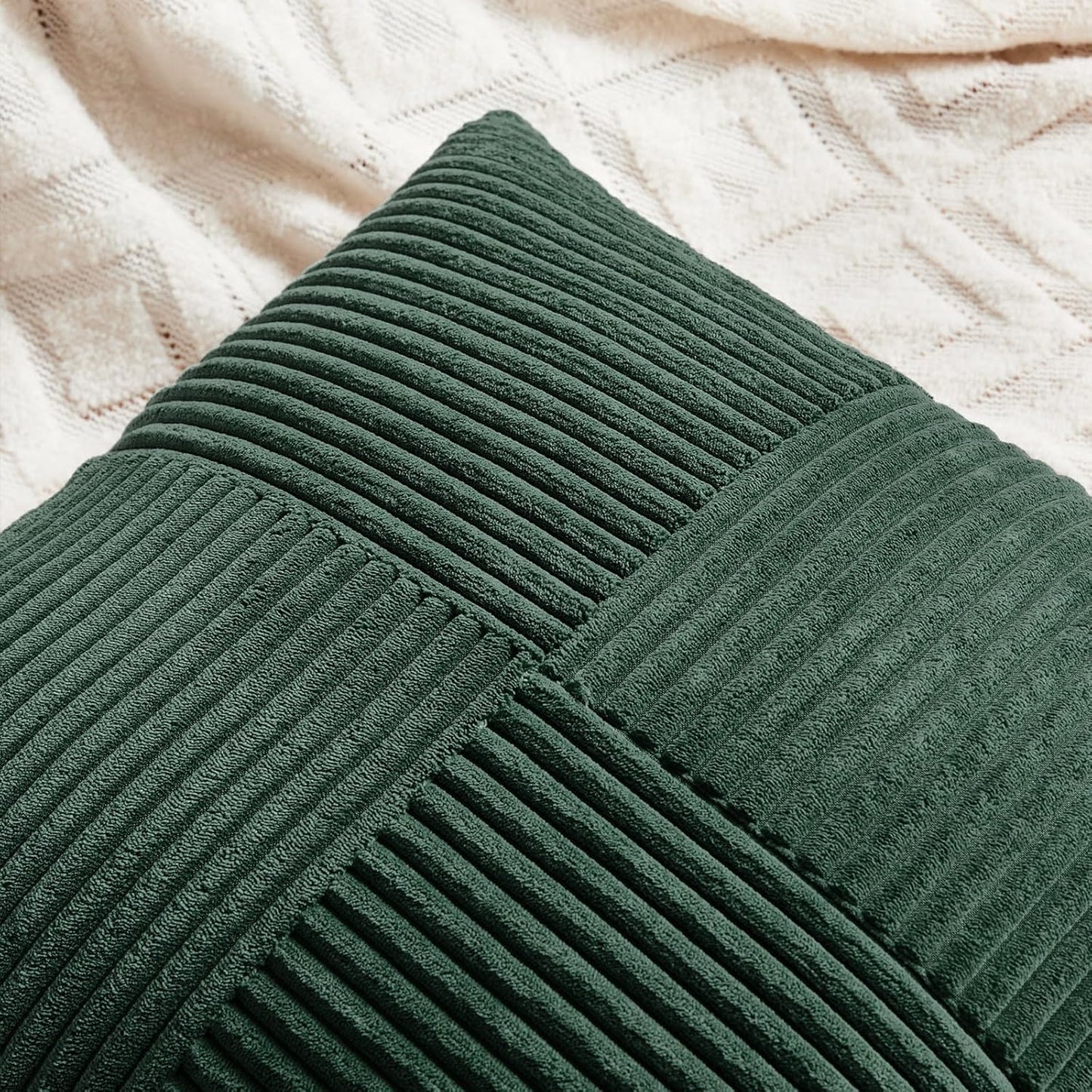 Fancy Homi Set of 2 Dark Green Long Lumbar Decorative Throw Pillow Covers 12x24 Inch for Living Room Couch Bed, Boho Farmhouse Forest Green Home Decor, Soft Corduroy Corss Textured Cushion Cas