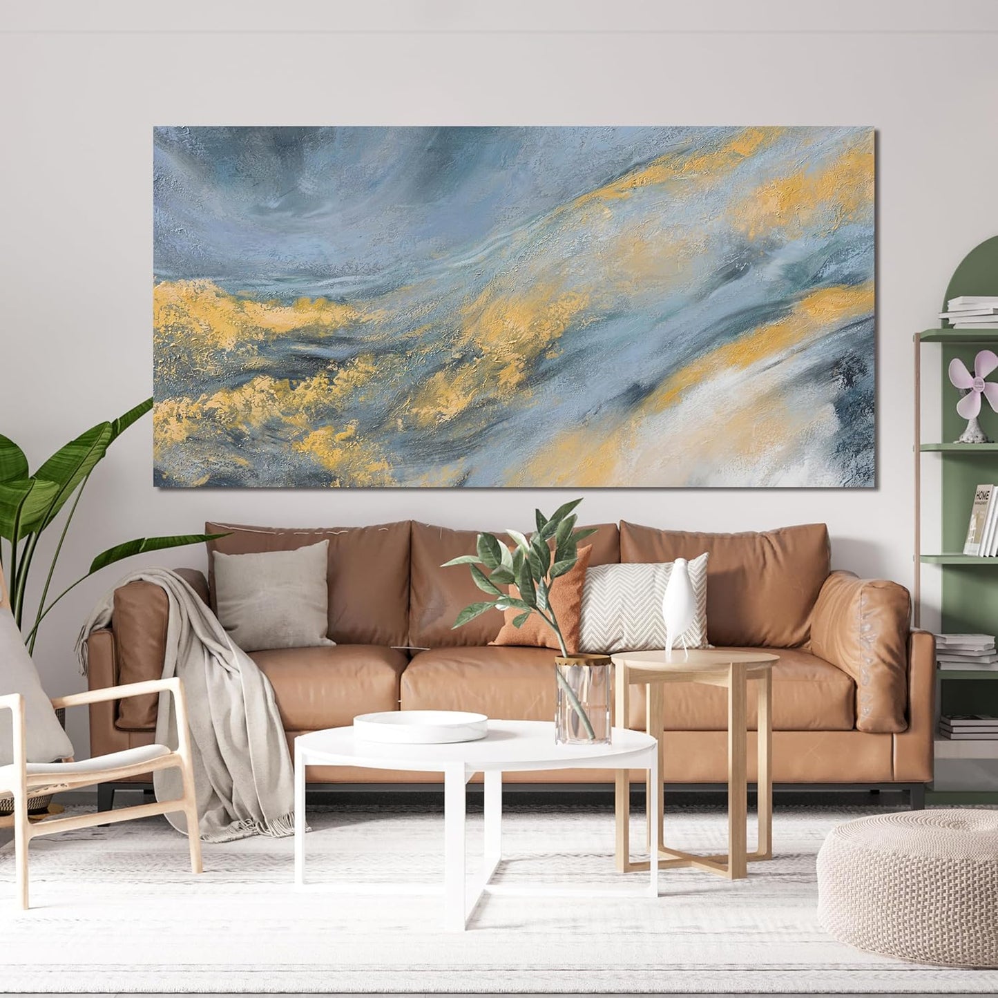 Abstract Wall Art Decor Large Modern Blue Wall Art Prints Canvas Wall Art for Living Room Abstract Canvas Art Wall Decor Gold Wall Art Decorations Artwork for Walls Kitchen Bedroom Decor 24" X 48"