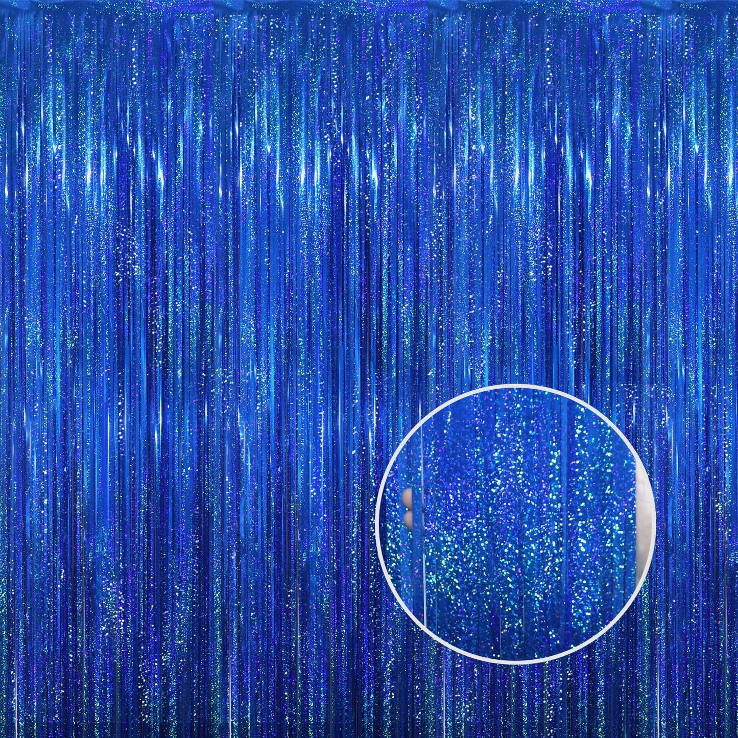 GOER 3.2 ft x 8.2 ft Metallic Tinsel Foil Fringe Curtains Party Photo Backdrop Party Streamers for Birthday,Graduation,New Year Eve Decorations Wedding Decor(5 Packs,Shiny Blue)