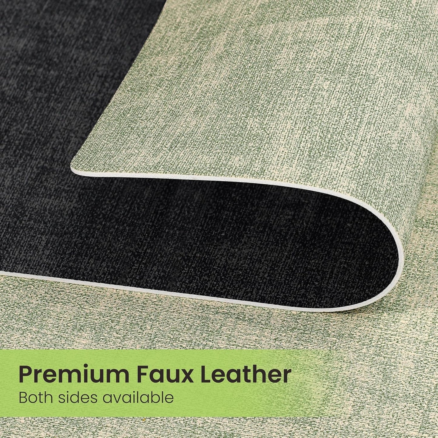 Faux Leather Dual Sided Placemats Set of 6, Square Non-Slip Heat Resistant Placemats with Coaster, Reversible wipeable Waterproof Table Mats for Kitchen, Dining, Outdoor (6, Black Light Green)