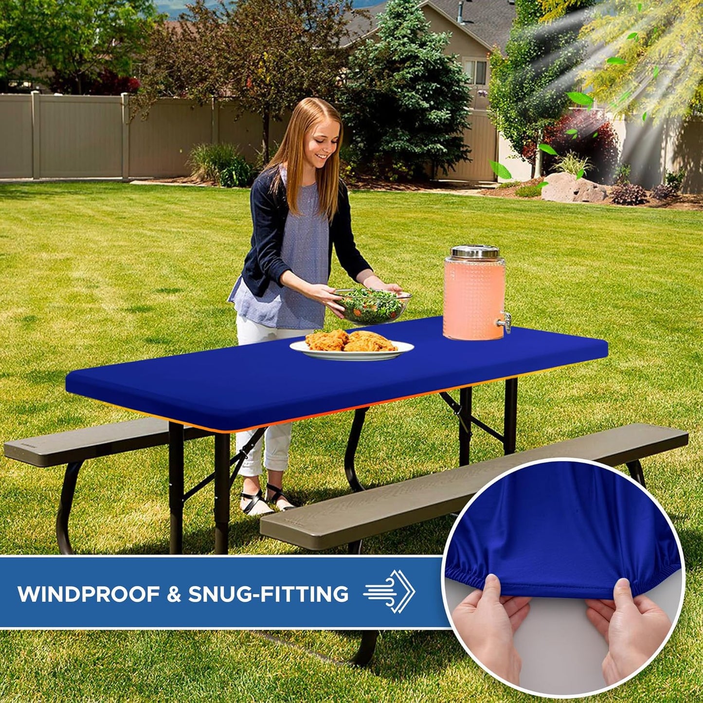 Fitted Tablecloth for 8 Foot Rectangle Tables-10 Pack Royal Blue Elastic Outdoor Picnic Table Cover-Spandex Stretch Folding Tablecloths for Camping Dining Room Patio Kitchen Banquet Party