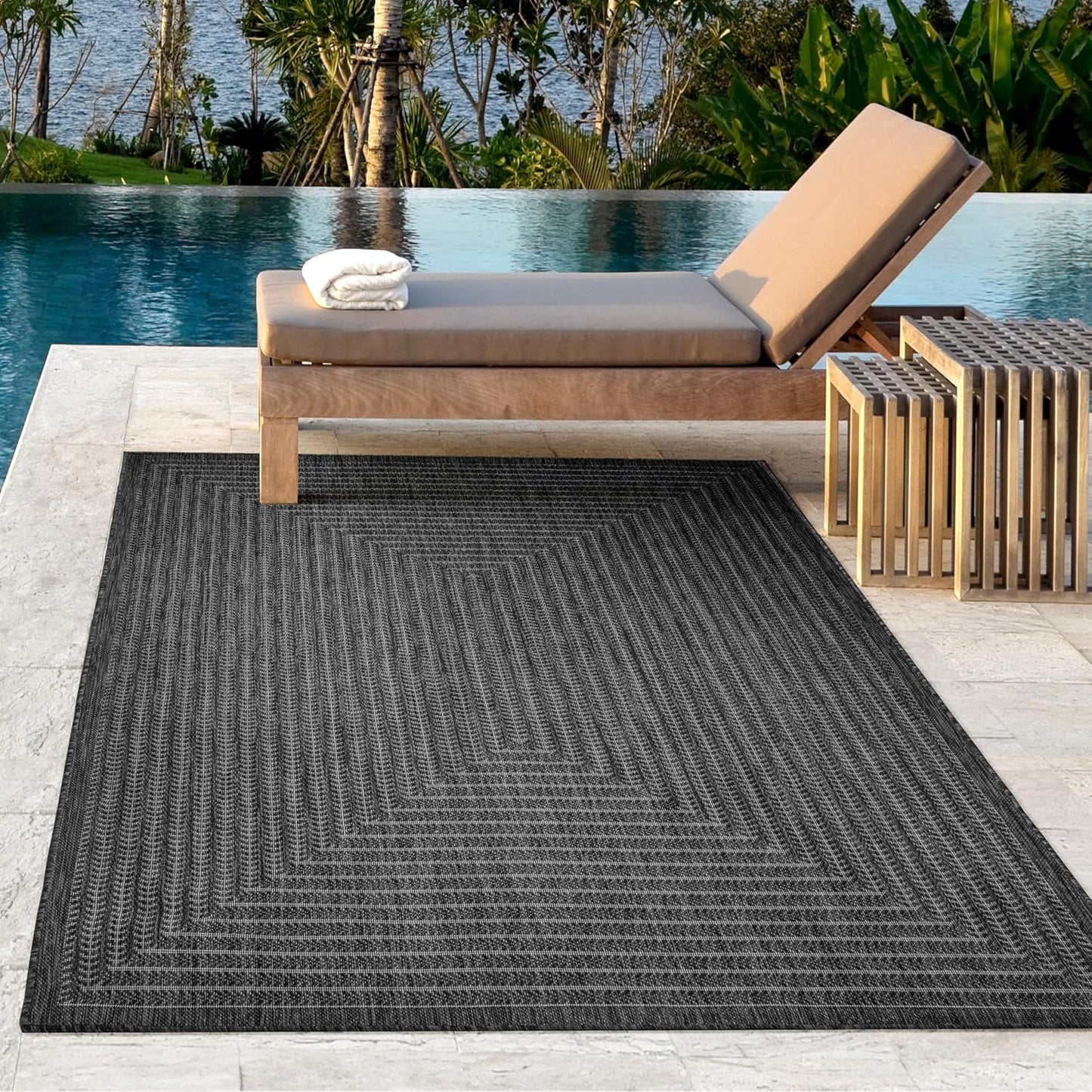 Adiva Rugs Outdoor Indoor Area Rug, Weather Resistant, Easy to Clean, Stain Resistant Floor Mat for Dining Room, Backyard, Deck, Patio (Pebble Weiss, 10' x 14')